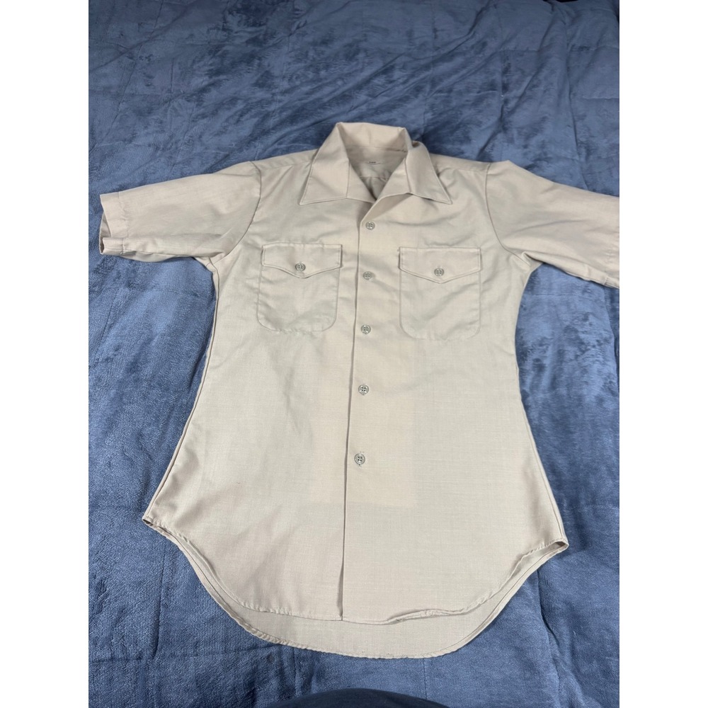US Military Surplus Khaki Short Sleeve Button Up Utility Shirt 14.5 Tan 8405-0